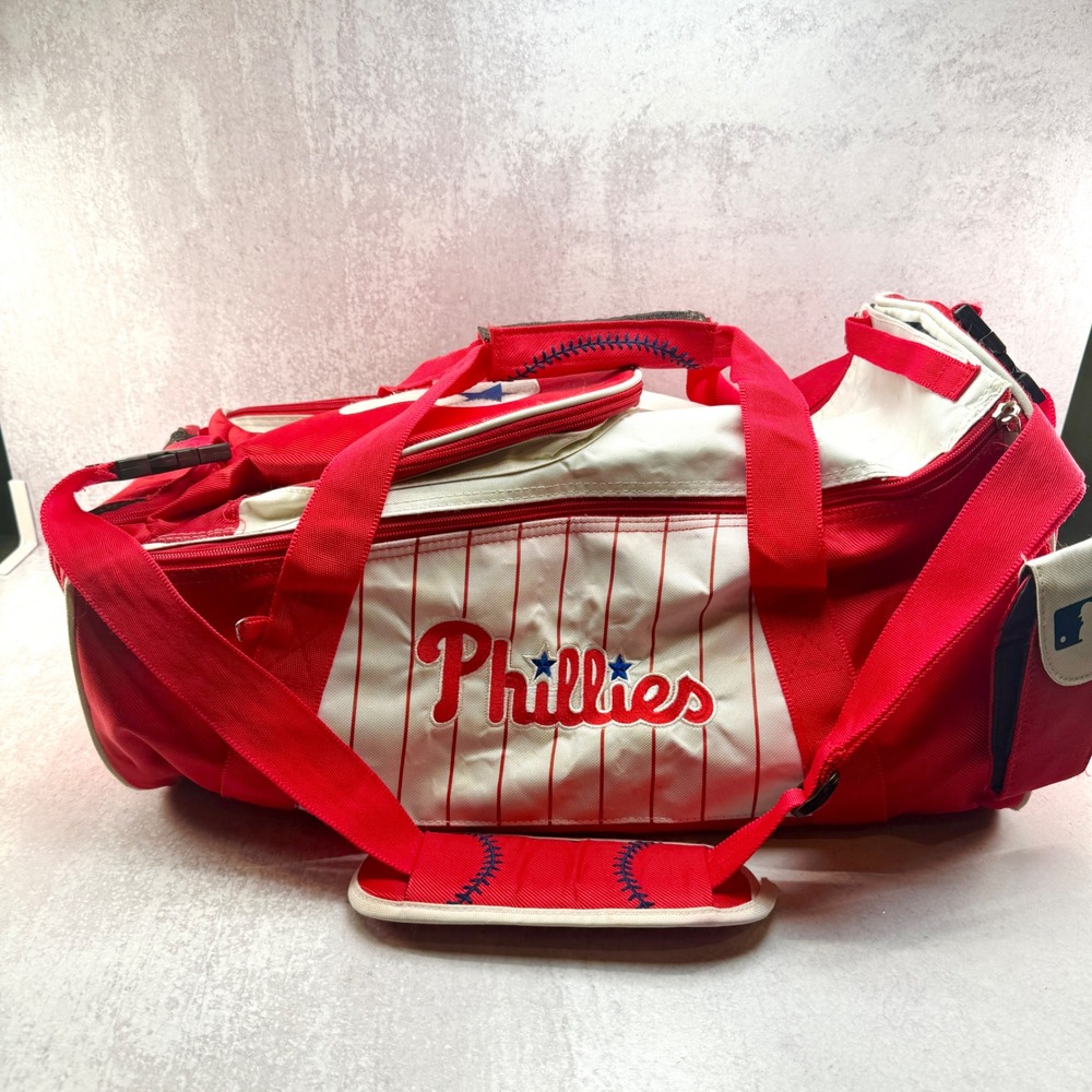 Retro Y2K Philadelphia Phillies MLB Red Pinstripe Duffel Bag Baseball Gym Travel
